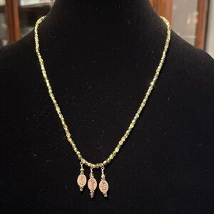 Elegant Beaded  Peridot Necklace with Charms, Earrings, and Pendant, 23 inches